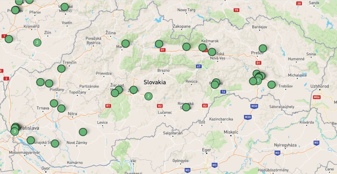 Карта городов Словакии с жертвами оккупации 1968 года. Источник: Obeti Okupace