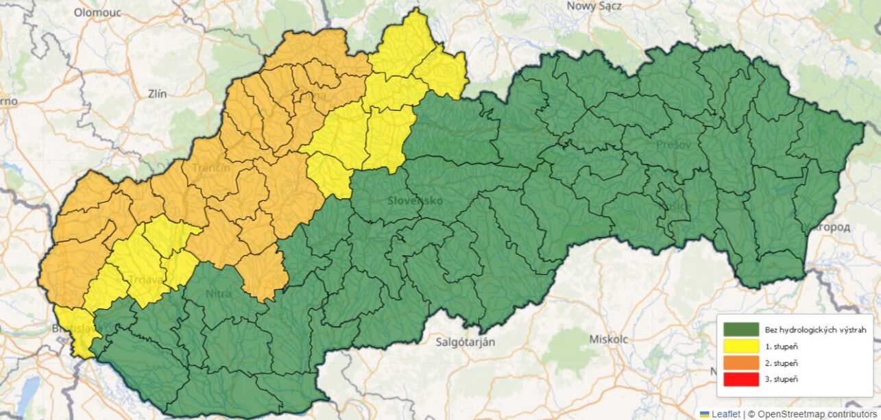 Карта предупреждений Словацкого гидрометеорологического института на четверг, 12 сентября 2024 года