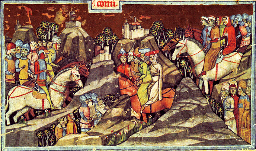 Половцы прибывают в Венгрию, миниатюра из Képes Krónika, XIV век. Источник: Wikimedia